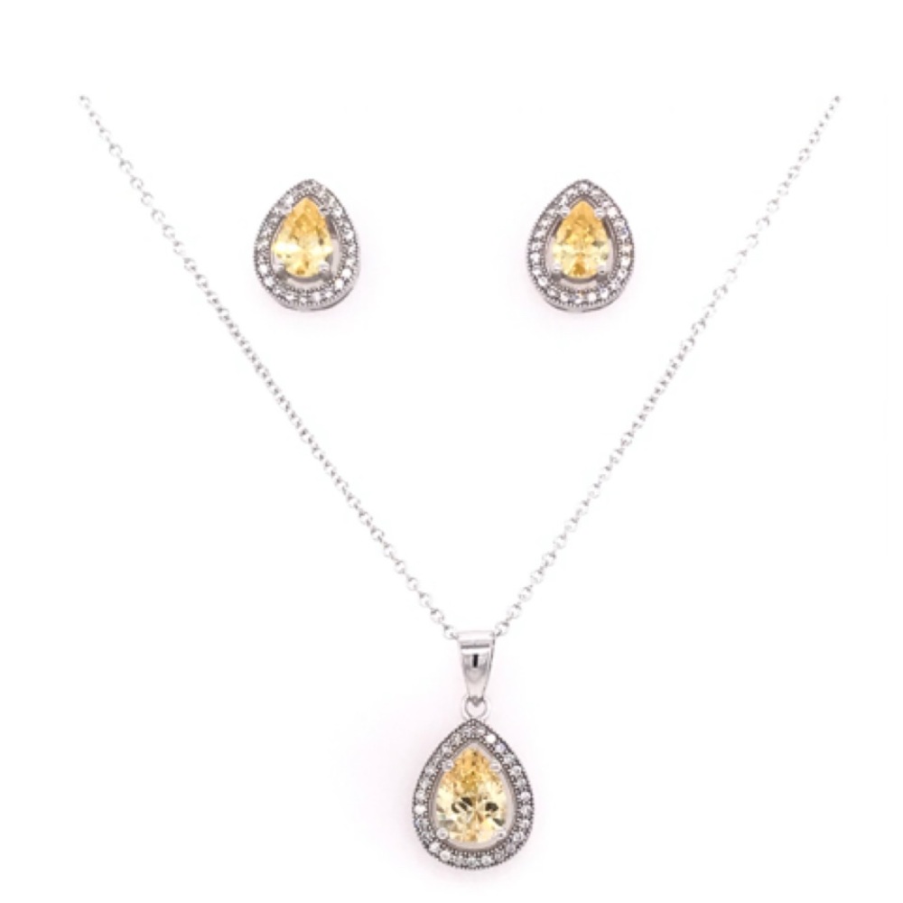 S.S Micro Pave Yellow Tear Drop W/C.Z. Set